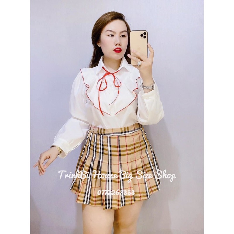 SET ÁO SƠ MI tay dài+ Chân váy xếp li BIGSIZE 60-90kg (có size, ẢNH THẬT BIGSIZE)