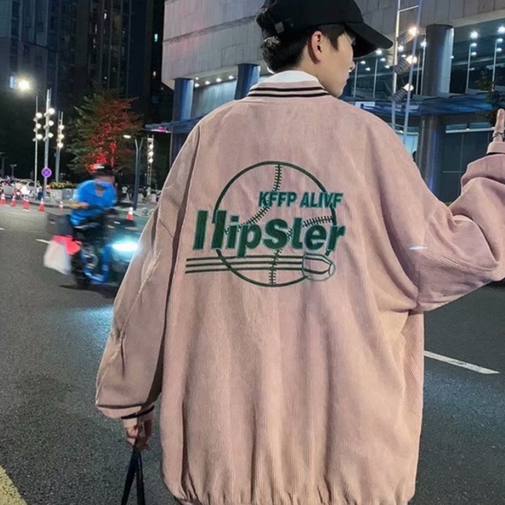 Áo khoác bóng chày vải nhung dáng Nam   ​rộng kiểu Nhật Bản cá tính For Men bomber hàng đầu unisex