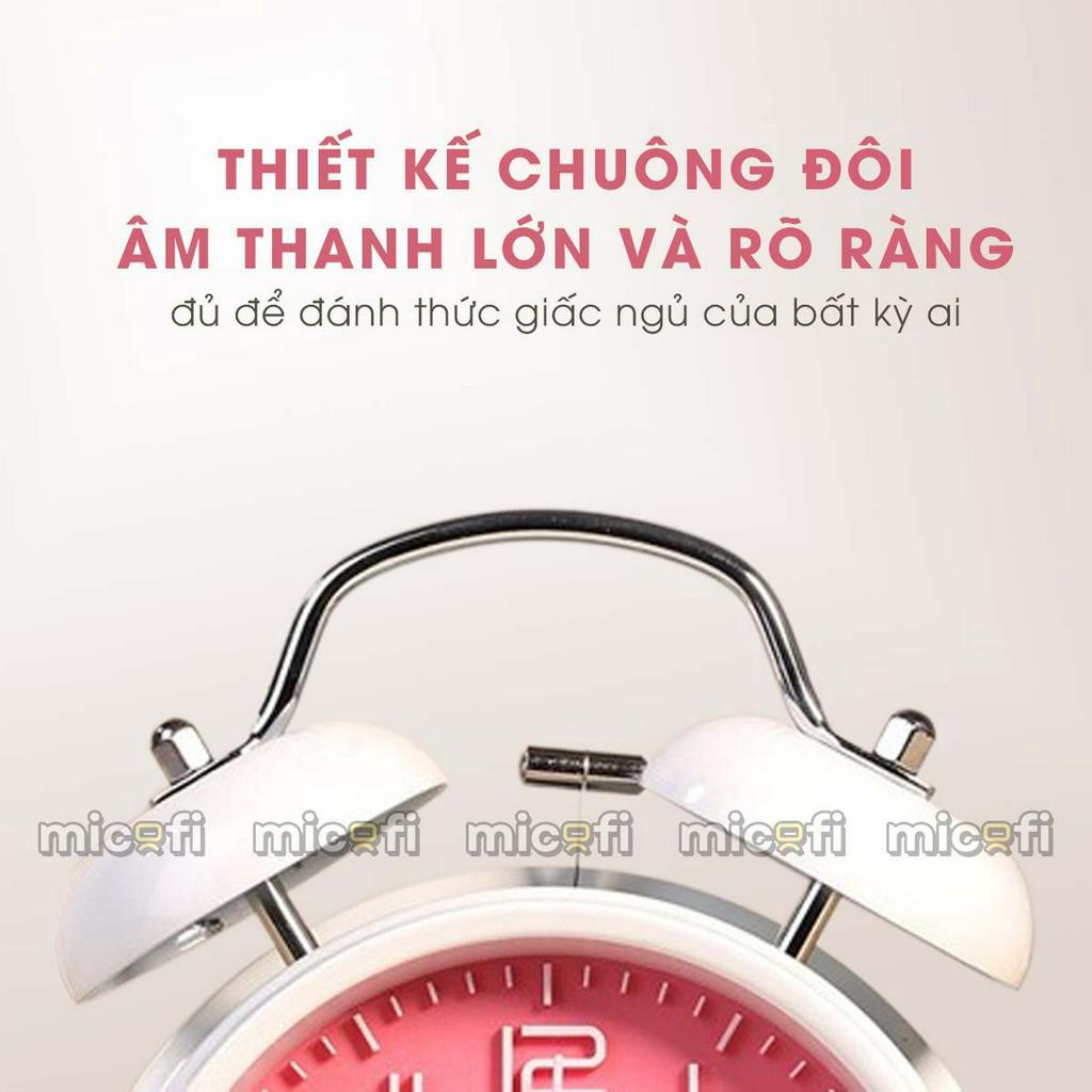 Đồng Hồ Báo Thức Micofi Để Bàn Decor Chuông To Có Đèn Led Inox Kim Không Gây Tiếng Động Cute Cho Bé
