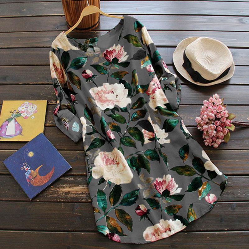 FREESHIP ĐƠN 99K_ Đầm nữ cổ tròn họa tiết hoa lá xinh xắn thời trang | BigBuy360 - bigbuy360.vn