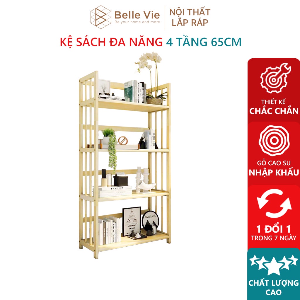 Kệ Sách 4 Tầng BelleVie Kệ Gỗ Decor Lắp Ráp Đơn Giản Tiện Dụng Bookshelf 4F Natural x 65Cm