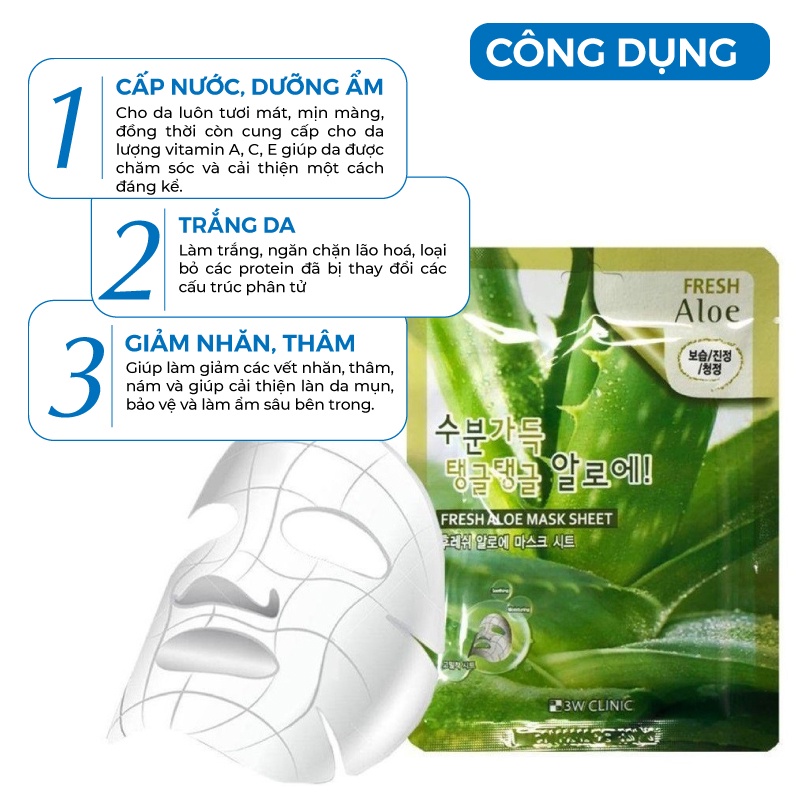 [Lẻ Miếng] Mặt nạ giấy dưỡng ẩm - Mặt nạ dưỡng da chiết xuất từ Lô Hội 3W Clinic Hàn Quốc 23ml