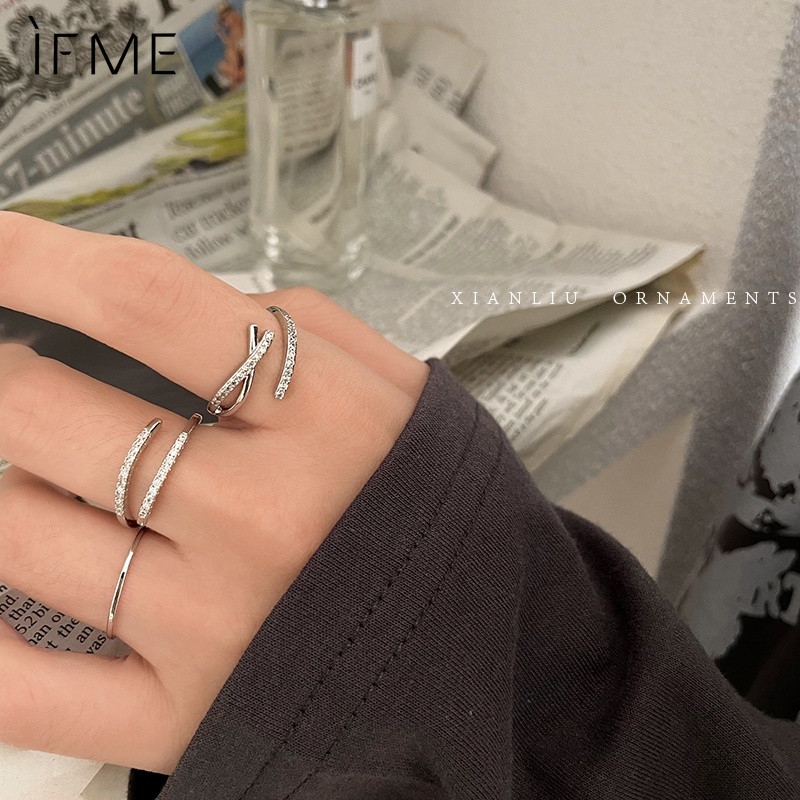 IF ME Bộ Nhẫn Dạng Mở Mạ Bạc Đính Đá Pha Lê Nhân Tạo Dành Cho Nữ