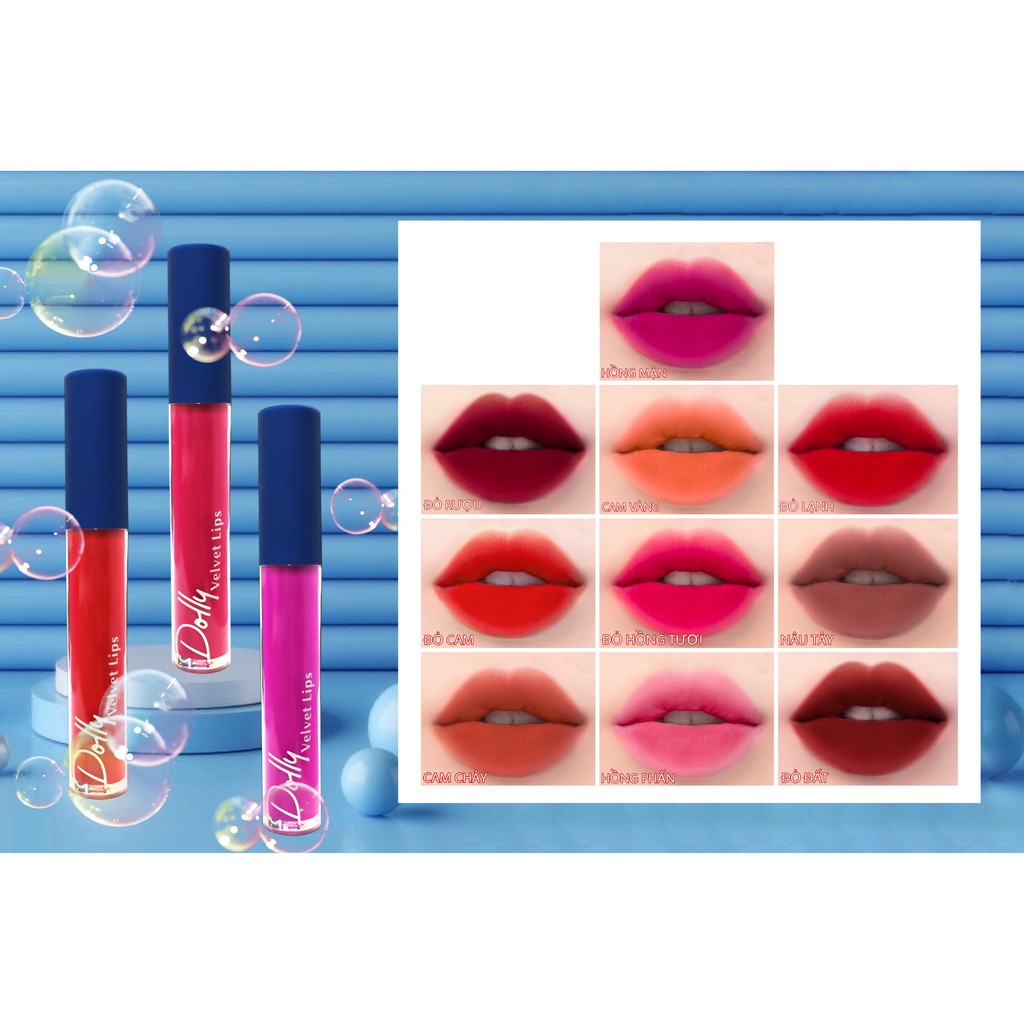 [Đỏ Hồng Tươi ] Son Cao Cấp Dolly Velvet Lips Blue Classic 2020 Màu Đỏ Hồng Tươi Xinh Xinh