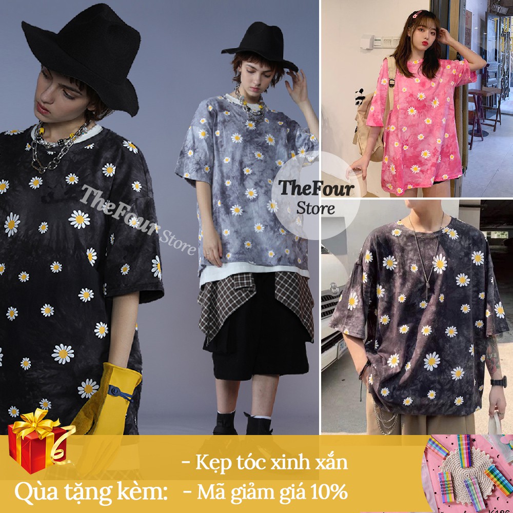 Áo Thun Nữ ❤️ FREESHIP ❤️ Giảm 10K Nhập [AOTHUNNU] Áo loang hoa cúc nhí form rộng unisex