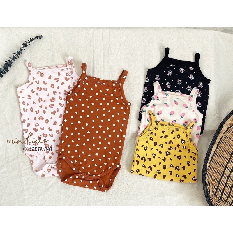 Bodysuit 2 dây vải cotton cho bé gái
