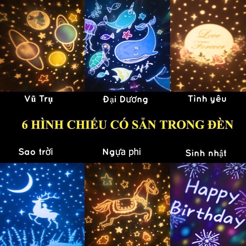Đèn Ngủ Chiếu Sao Tự Xoay 3D, Đèn Ngủ Ngàn Sao Đủ Hình Sinh Nhật, Vũ Trụ, Đại Dương Đẹp Lung Linh