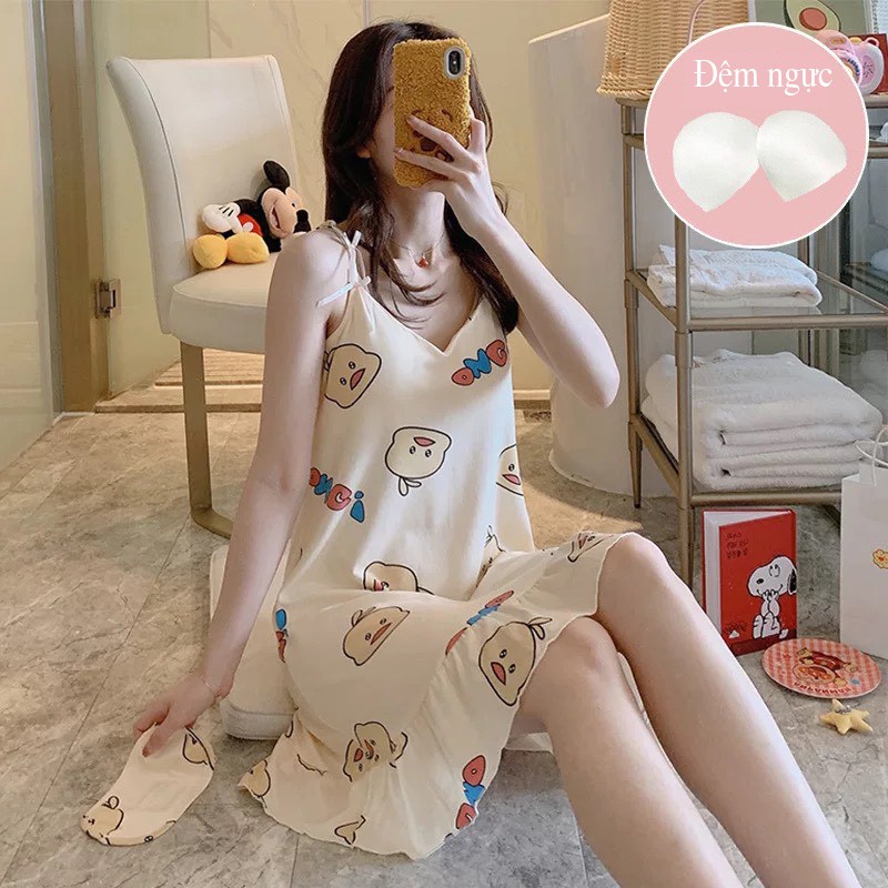 Váy ngủ 2 dây ngợi cảm mềm mịn có lót ngực, Váy ngủ sexy (TẶNG KÈM BỊT MẮT) | BigBuy360 - bigbuy360.vn