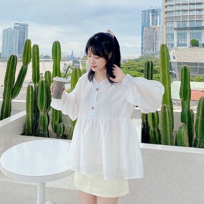Áo Babydoll Bánh Bèo Áo Kiểu Nữ Trắng Siêu Cute 2 Lớp LD021