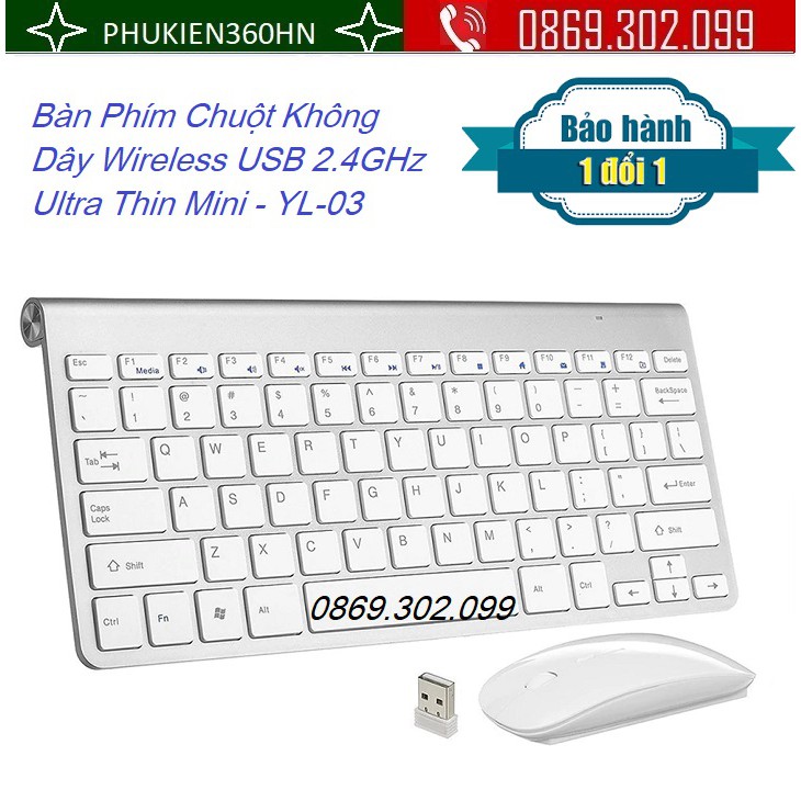 Bộ Bàn Phím Chuột Không Dây Wireless USB 2.4GHz Ultra Thin Mini - YL-03