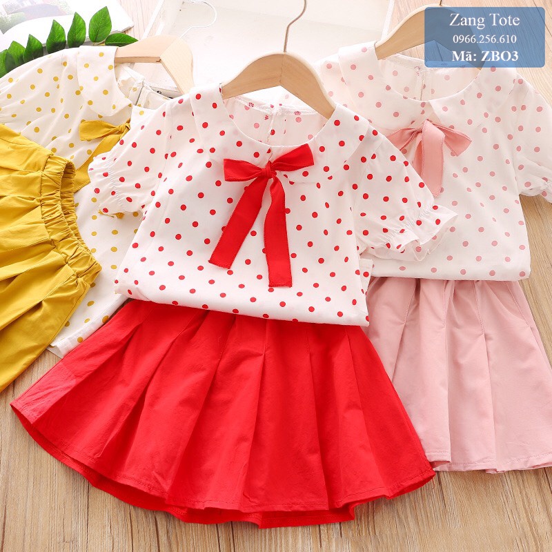 ZBO3 - Bộ set chấm bi áo chân váy cho bé gái vải voan + thô cao cấp - Zang Tote