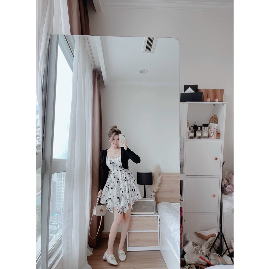 Sét đầm váy nữ 2 dây họa tiết chân váy tung xòe cực xinh kèm áo khoắc tôn dáng trẻ trung sang trọng thanh lịch siêu xinh