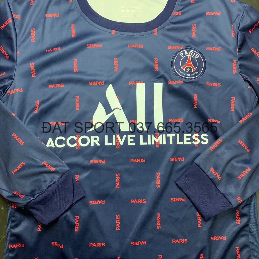 Bộ Quần Áo Bóng Đá Dài Tay CLB PSG 2021/22⚡FREESHIP⚡ Áo Đá Banh PSG Dài Tay Màu Tím Than Hàng Gai Thái Cao Cấp