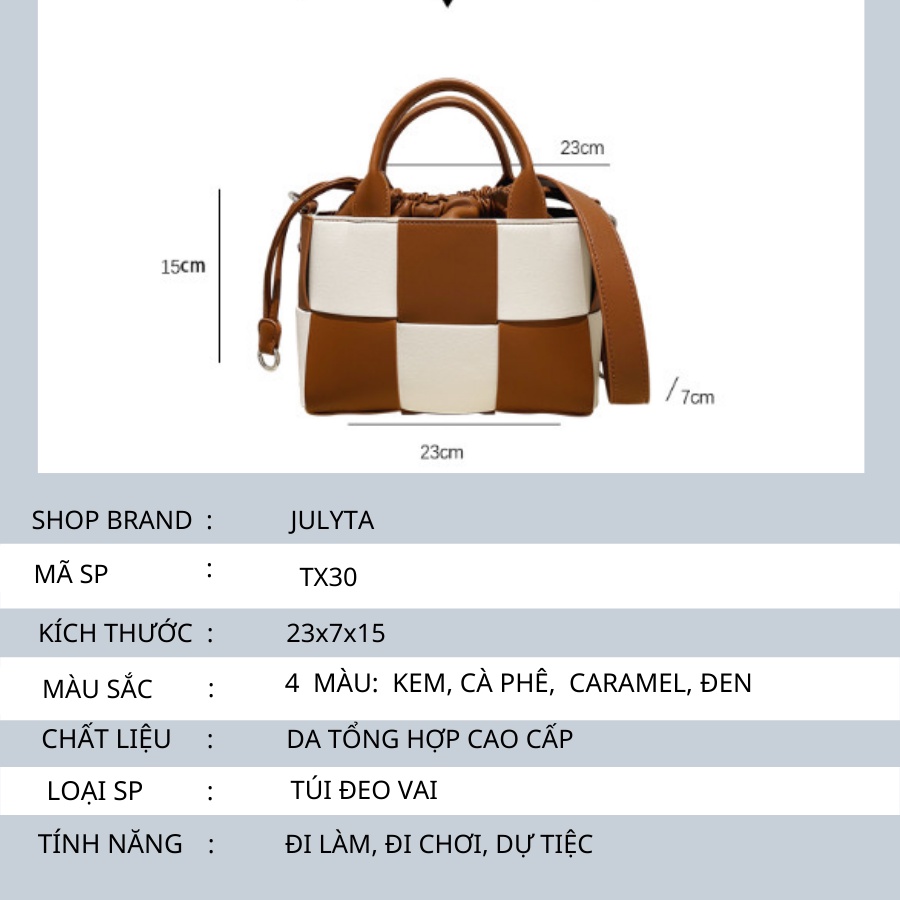 Túi xách nữ họa tiết caro vuông lạ mắt da mềm mịn phong cách Hàn Quốc TOTICHAN TX30