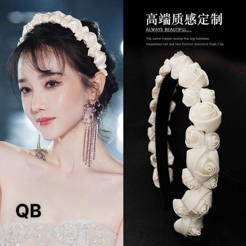 Bờm tóc kết hoa hồng lụa