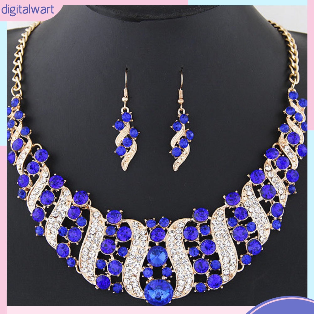 Set dây chuyền + bông tai hợp kim đính đá sang trọng