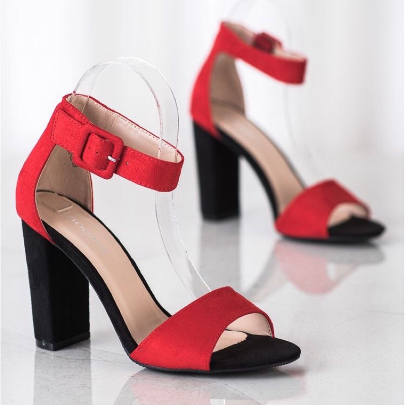Giày sandal cao gót nữ kiểu dáng phối màu bằng chất liệu da lộn màu vàng đỏ kem DQ211