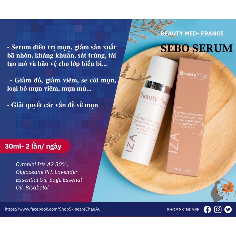 Serum tinh chất IZA Dành Cho Da Dầu, Mụn Trứng Cá - Beauty Med nhập khẩu từ Pháp 30ml