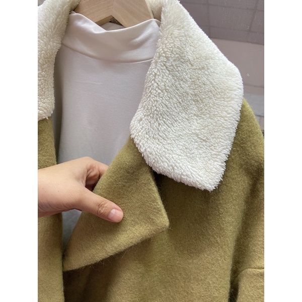 /Áo khoác dạ nữ cổ vest phối lông cừu dáng ngắn hàn quốc