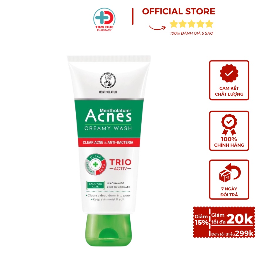 Sữa Rửa Mặt Acnes Creamy Wash- Hỗ trợ làm sạch da, loại bỏ bã nhờn, bụi bẩn, giúp găn ngừa mụn