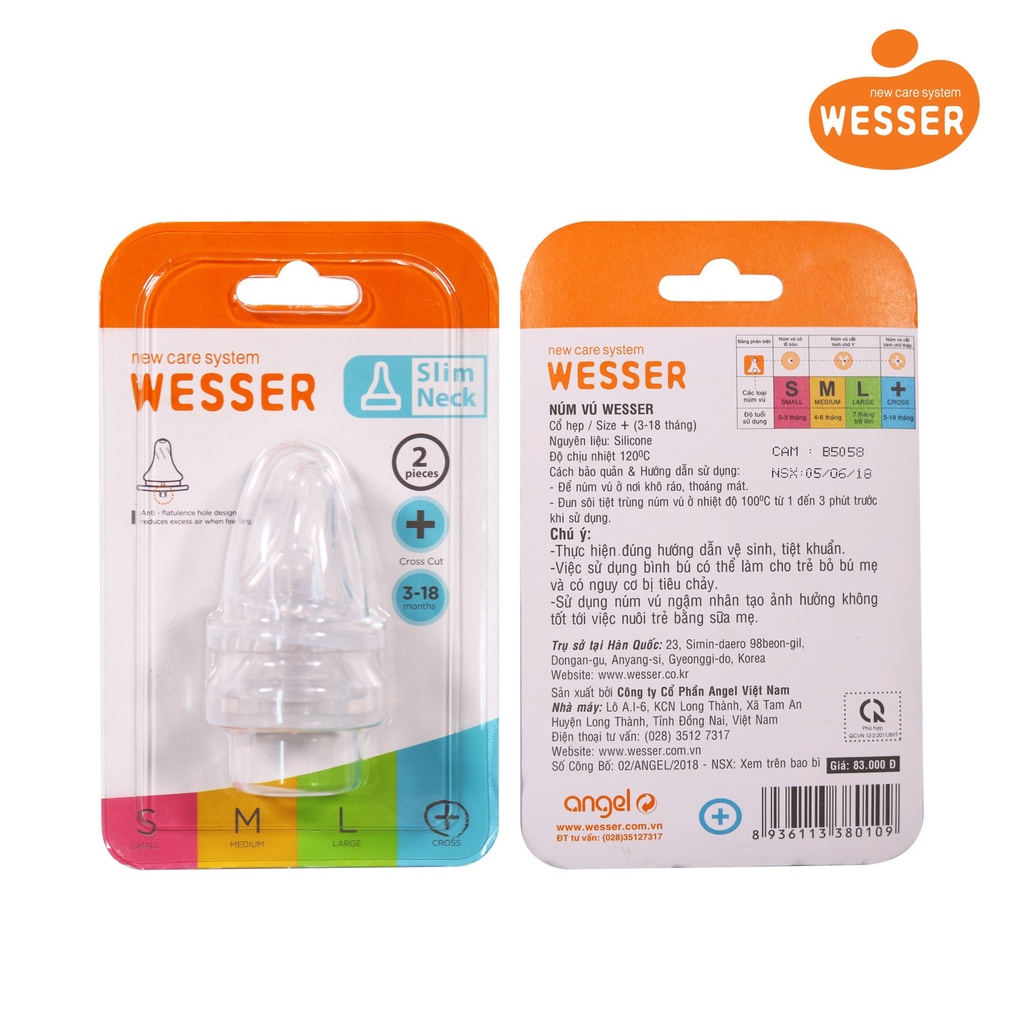 Núm Vú Wesser Cổ Hẹp Size S/M/L/+ ( vỉ 2 núm)