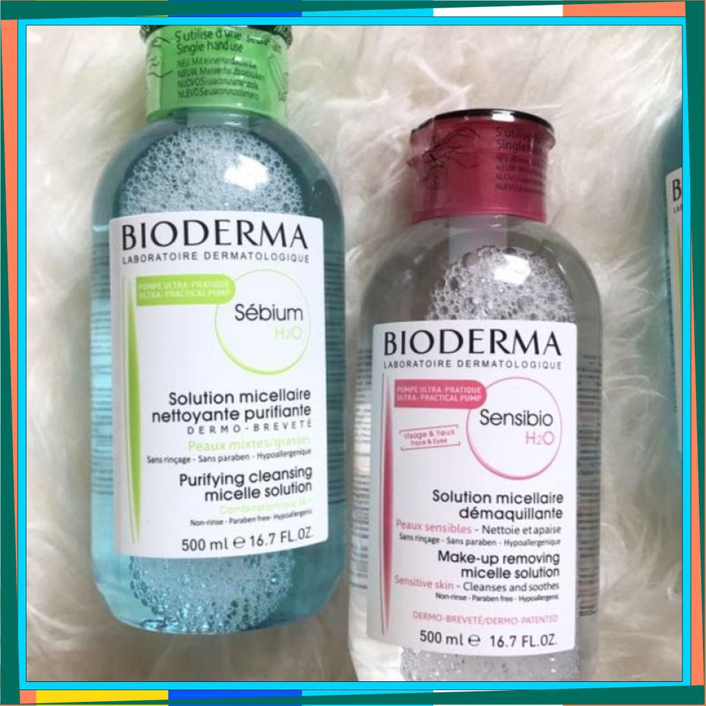 Nước Tẩy Trang Bioderma Pháp H2O Xanh - Hồng 500ML (Nắp Nhấn)