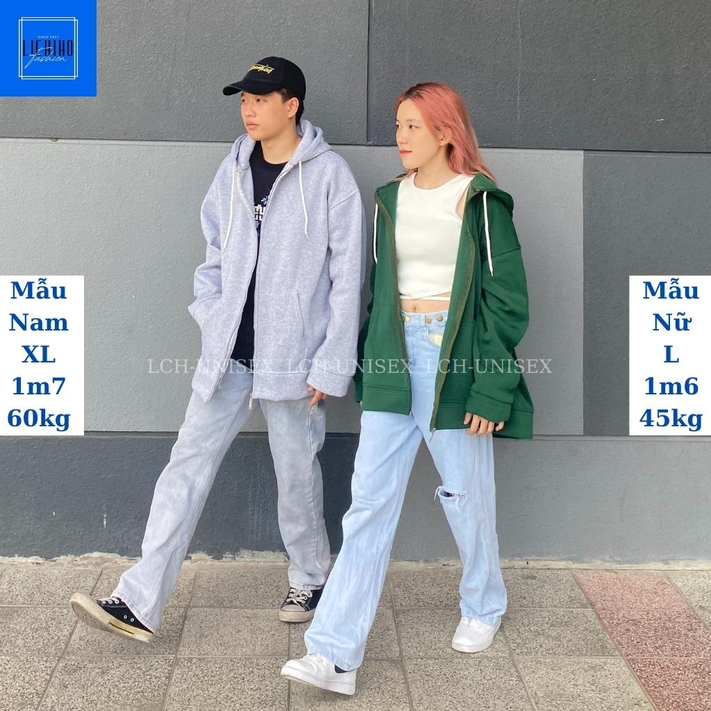 Áo khoác hoodie zip unisex nam nữ form rộng basic HZ01 vải nỉ bông mềm mịn LCH