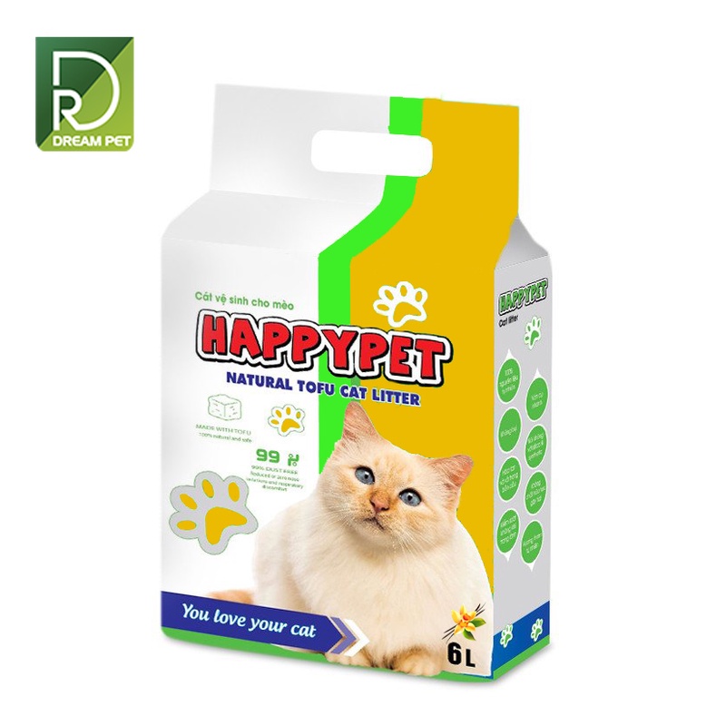 Cát đậu nành cho mèo HAPPY PET 6L - Cát vệ sinh cho mèo  [ HÚT CHÂN KHÔNG ] Nhiều mùi hương lựa chọn