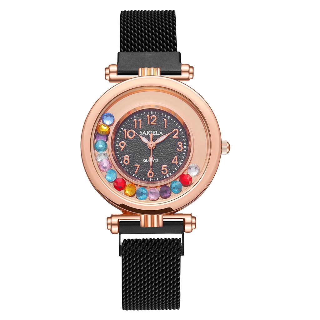 Đồng Hồ Nữ Dây Da Mặt Tròn Đính Đá Thời Trang Xinh Xắn