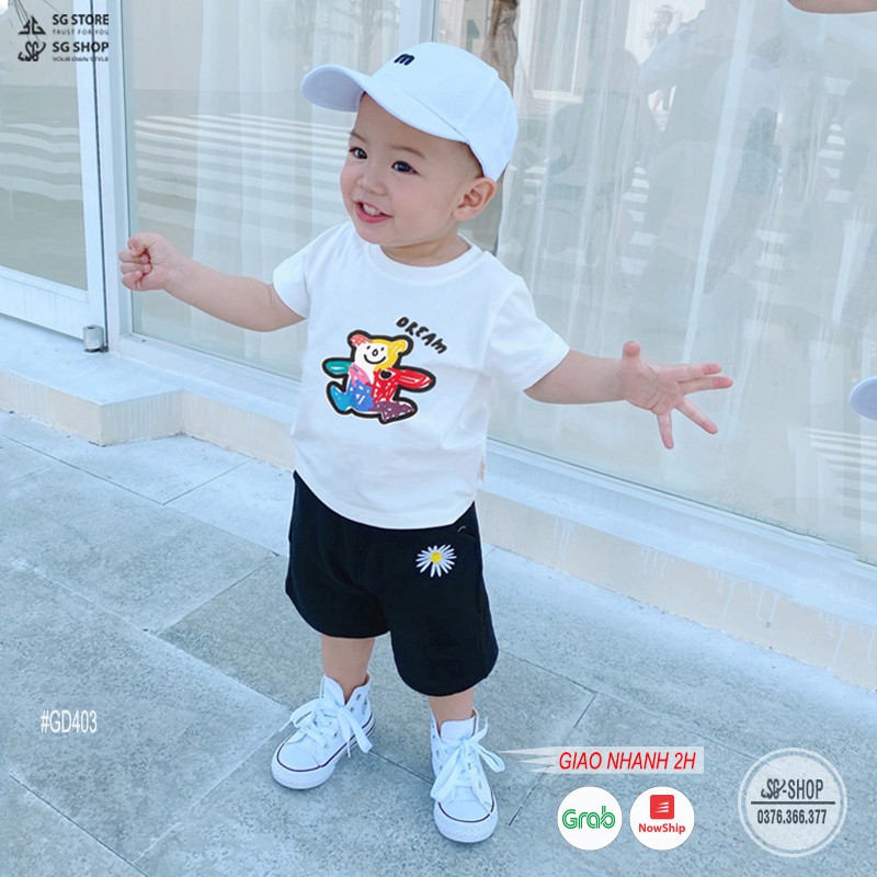 Áo thun đồng phục gia đình mẫu gấu dễ thương thun cotton dày dặn màu trắng GD403T DONGPHUCSG