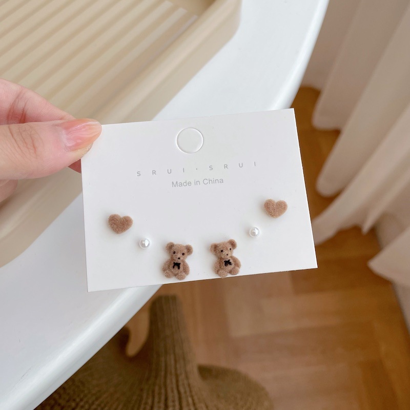 IF ME Bộ 3 Đôi Khuyên Tai Hình Trái Tim/Gấu/Thỏ/Nơ Dễ Thương Cho Nữ