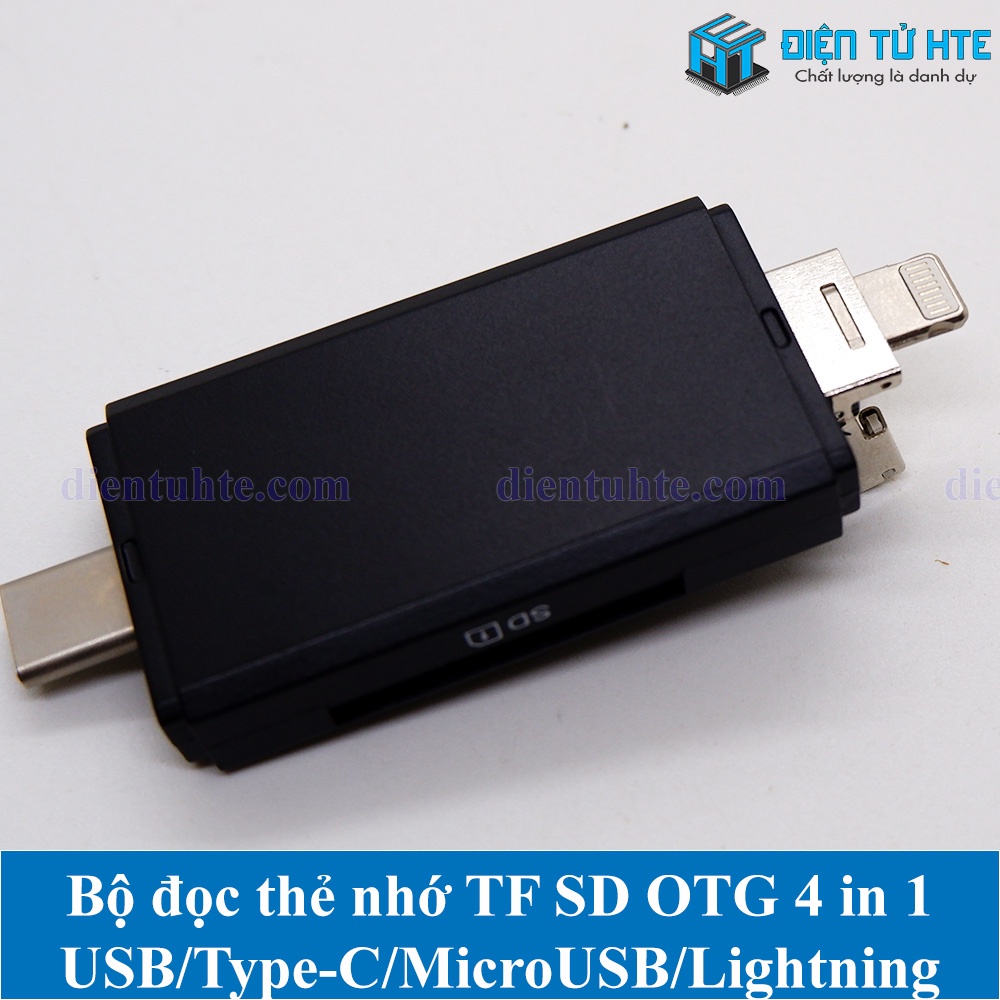 Bộ đọc thẻ nhớ TF SD OTG 4 in 1 USB/Type-C/MicroUSB/Lightning YC-350