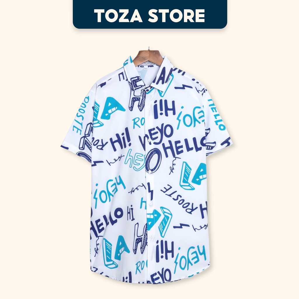 Áo sơ mi nam hoạ tiết chất liệu lụa ép, áo sơ mi đi biển TOZA TR33