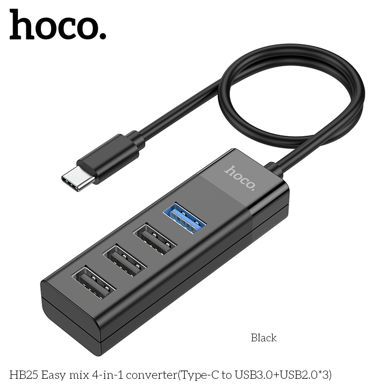 Hub 4 cổng Hoco HB25 chuyển Type-C sang USB  cho thiết bị ngoại vi: chuột, keyboard, USB, ổ cứng...