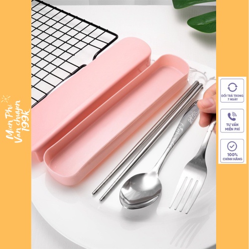 Bộ thìa đũa muỗng dĩa Inox cá nhân cho dân văn phòng, sinh viên, đi picnic dã ngoại ( có hộp) 88085