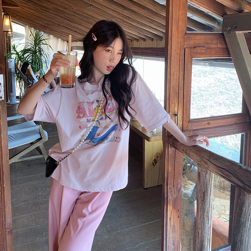 Áo Thun Tay Ngắn Cổ Tròn Dáng Rộng In Họa Tiết Hoạt Hình Thời Trang Cho Nữ