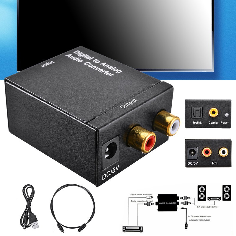 Digital to Analog Audio Converter Optical Fiber Toslink Coaxial Signal to RCA R/L Audio Decoder SPDIF ATV DAC Amplifier