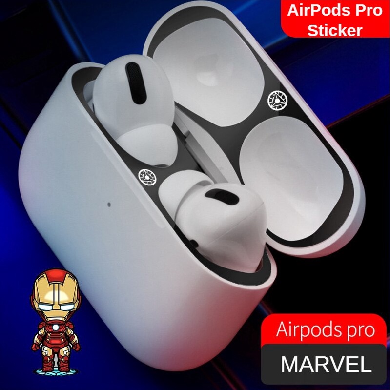 Miếng Dán Bảo Vệ Hộp Sạc Tai Nghe Chống Bụi Họa Tiết Marvel Bằng Kim Loại Thích Hợp Cho Apple Airpods Pro 2&1