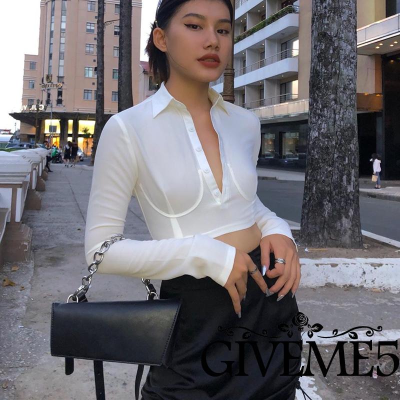 Áo lửng kiểu sơ mi dài tay màu trơn dành cho nữ