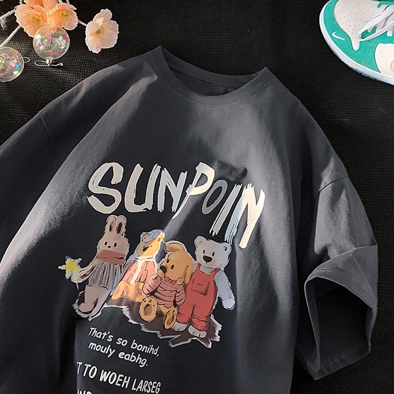 Áo Thun Ngắn Tay In Hình Gấu Graffiti Thời Trang Mùa Hè Hàn Quốc 2022 Cho Nữ