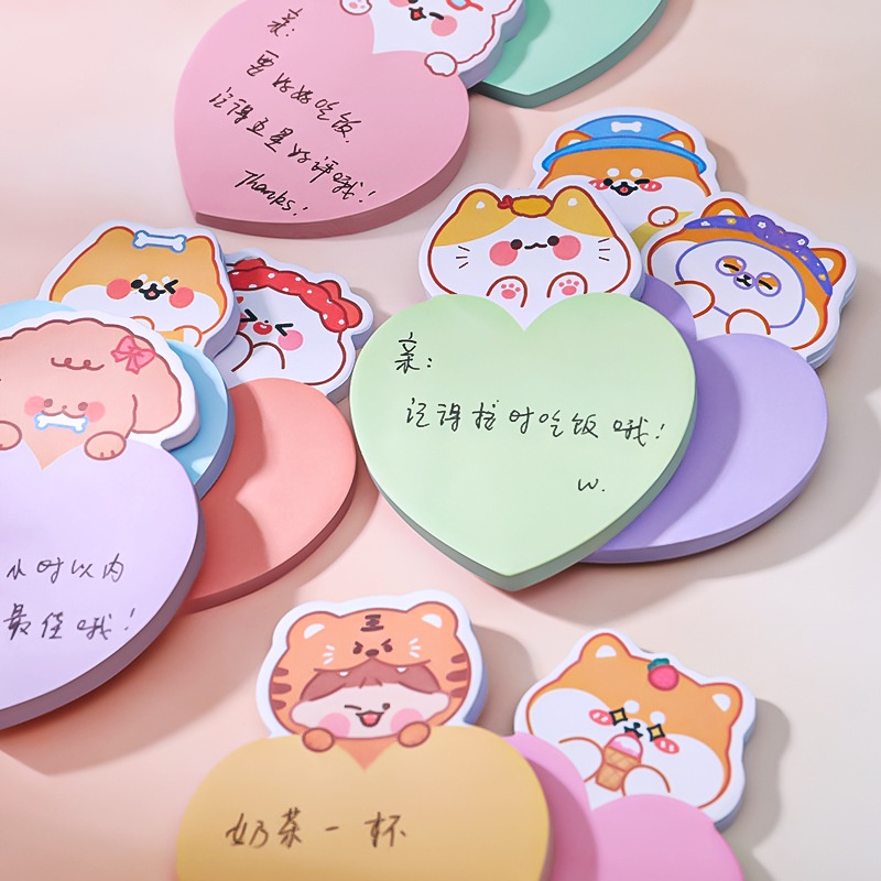 Giấy Note 30 Tờ Hình Trái Tim - Gấu, Giấy Ghi Chú Cute