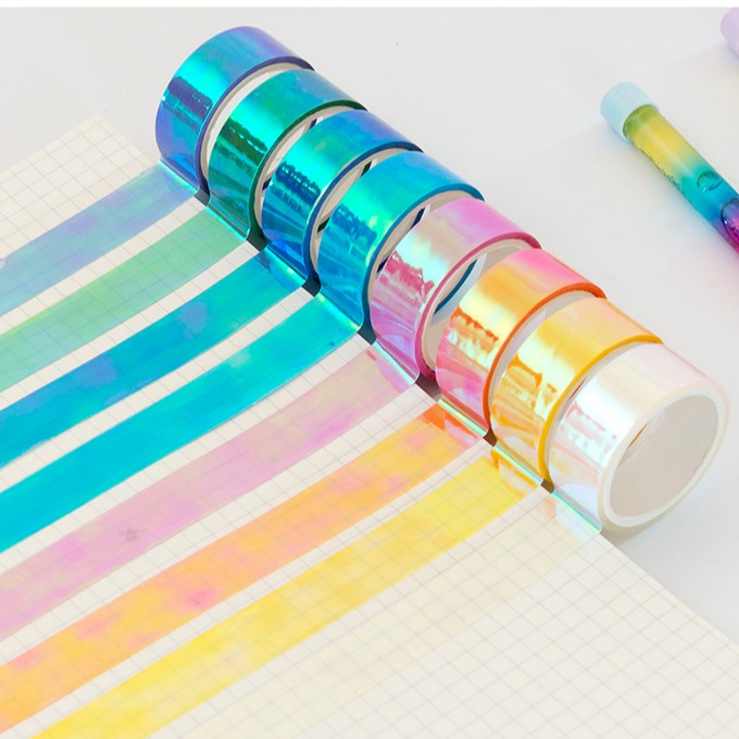 Clip thực tế Băng keo washi tape ánh gương hologram 7 MÀU MỚI