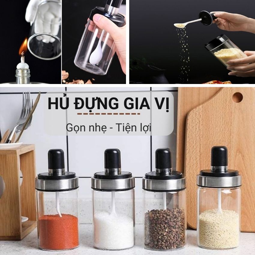 Hũ đựng gia vị thủy tinh kèm thìa có nắp siêu tiện lợi, lọ thủy tinh bảo quản gia vị khỏi bụi bẩn ẩm mốc Angola