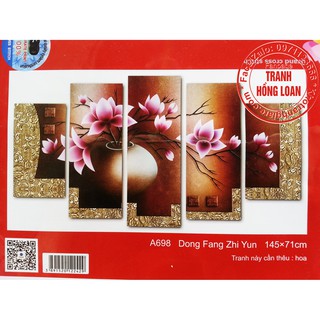 Tranh thêu chữ thập hoa mộc lan ghép 5 bức