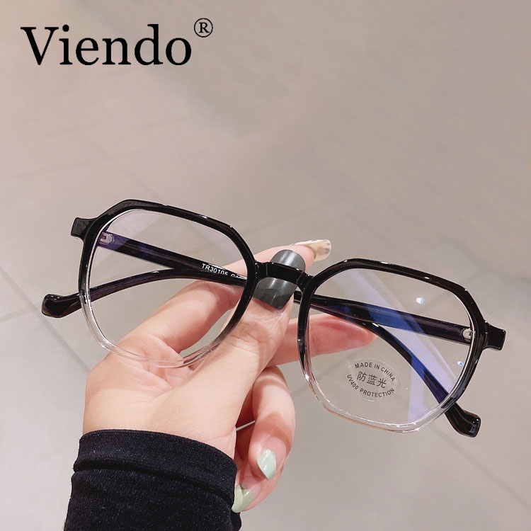 Mắt kính cận VIENDO gọng đa giác tròng đổi màu chống ánh sáng xanh tia UV thời trang Hàn Quốc cho nam nữ(có thể cắt cận thị ống kính)