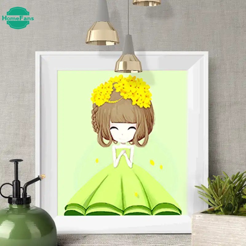 Bộ tranh đính đá 5D tự làm 30X40CM hình cô gái và hoa dễ thương