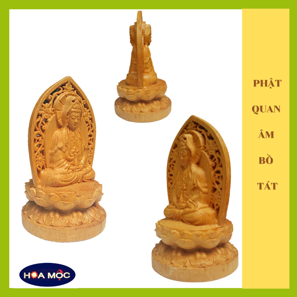 Tượng Phật Quan Âm để xe ô tô bằng gỗ {2 mặt}{Hoa Mộc}, tượng cao 12cm {free ship} tượng quà tặng, trang trí