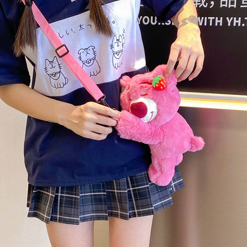 Túi đeo chéo AMILA hình chú gấu nhồi bông mềm mại đáng yêu cho nữ