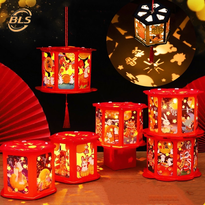 Lồng Đèn Xếp Hình Origami Thủ Công Họa Tiết Mặt Trăng Tinh Tế Sử Dụng Pin
