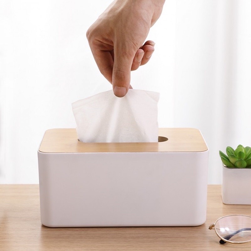 Hộp đựng khăn giấy nắp gỗ sang trọng